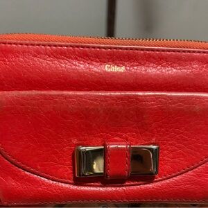 Chloe Red Leather Wallet with Gold Accent